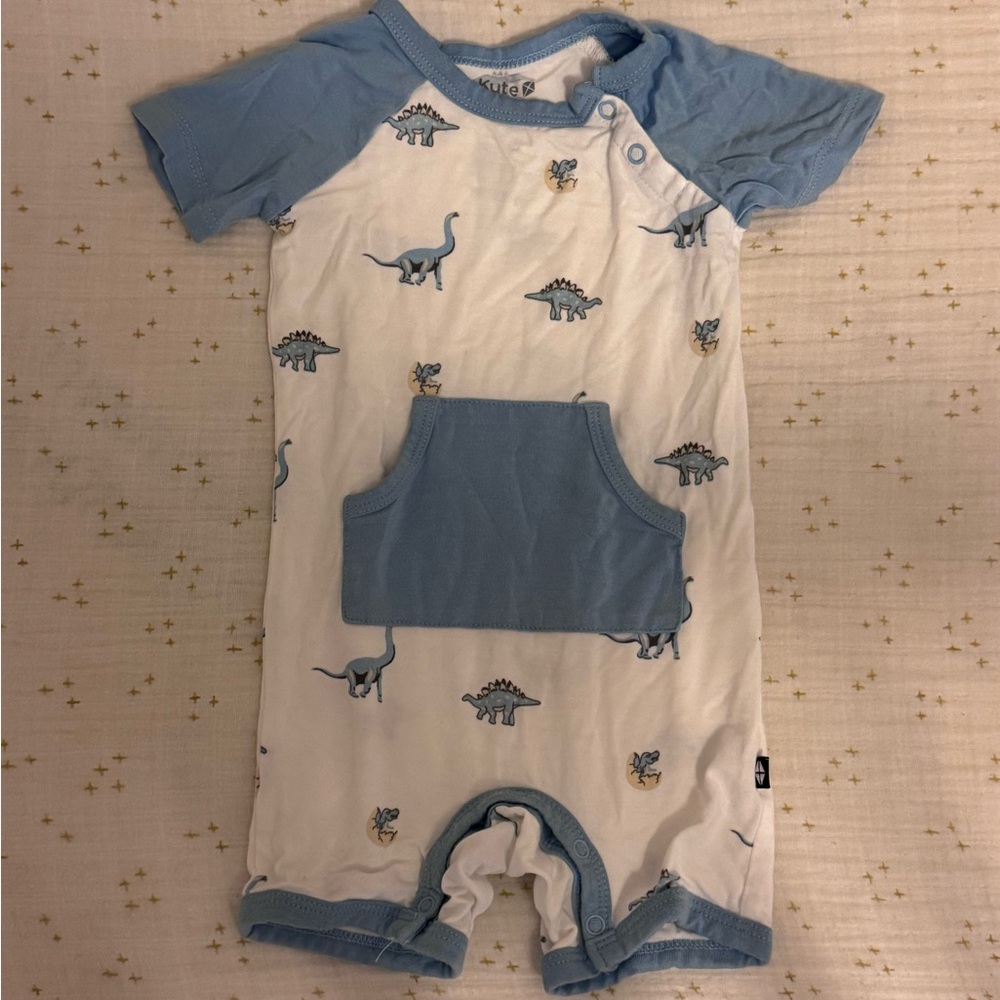 Kyte BABY Blue and White Dinosaur Onesie